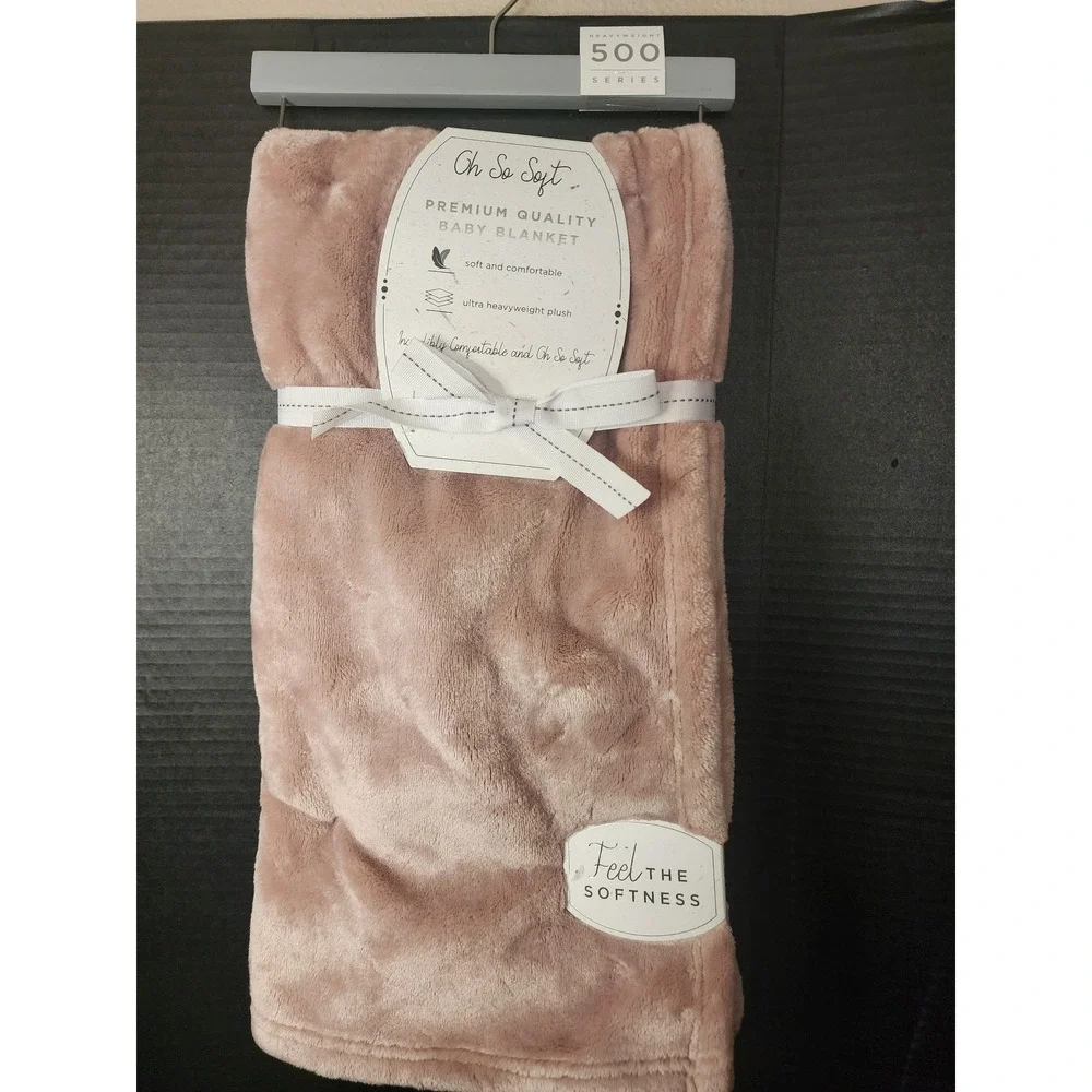 Oh So Soft Premium Baby Blanket Blush Pink Heavyweight 500 Series Plush 30x40